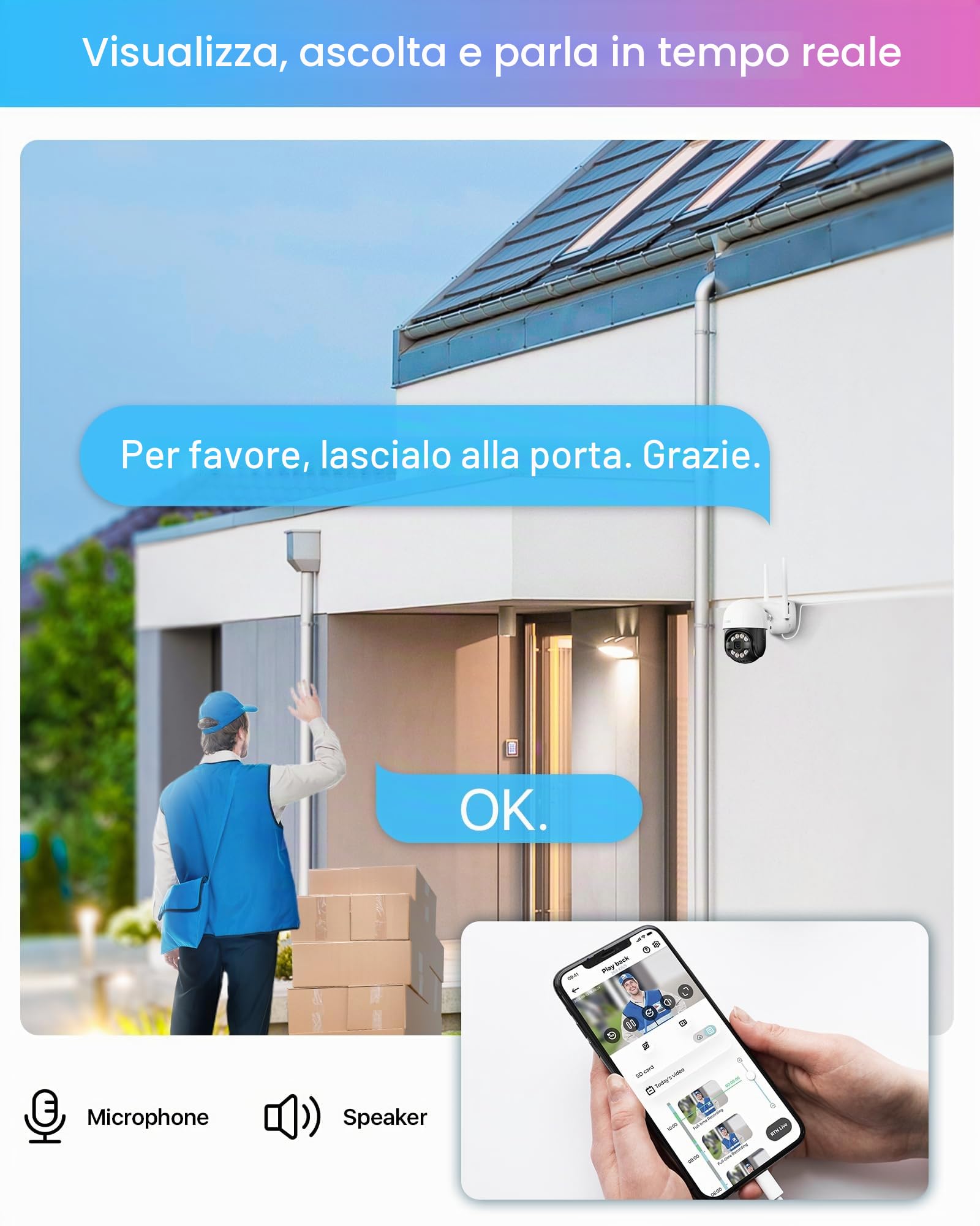 ZOSI Telecamera Wi-Fi Esterno 4MP, 2,5K Telecamera da Esterno WiFi 360° IP66, Visione Notturna a Colori, Videocamera Tracciamento Intelligente, Rilevamento di Umano, Veicoli e Aree