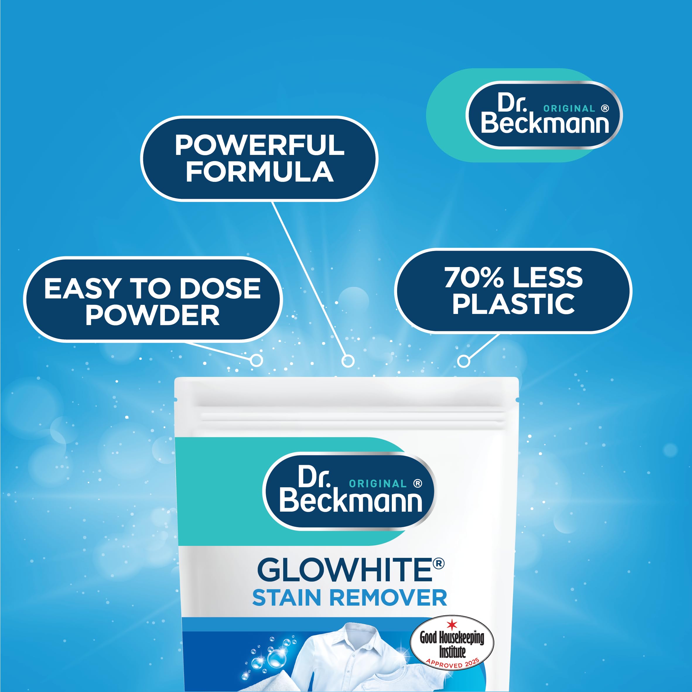 Dr. Beckmann Glowhite Whitening Booster | Odplamiacz i wybielacz do prania | usuwa ponad 100 plam | 400 g