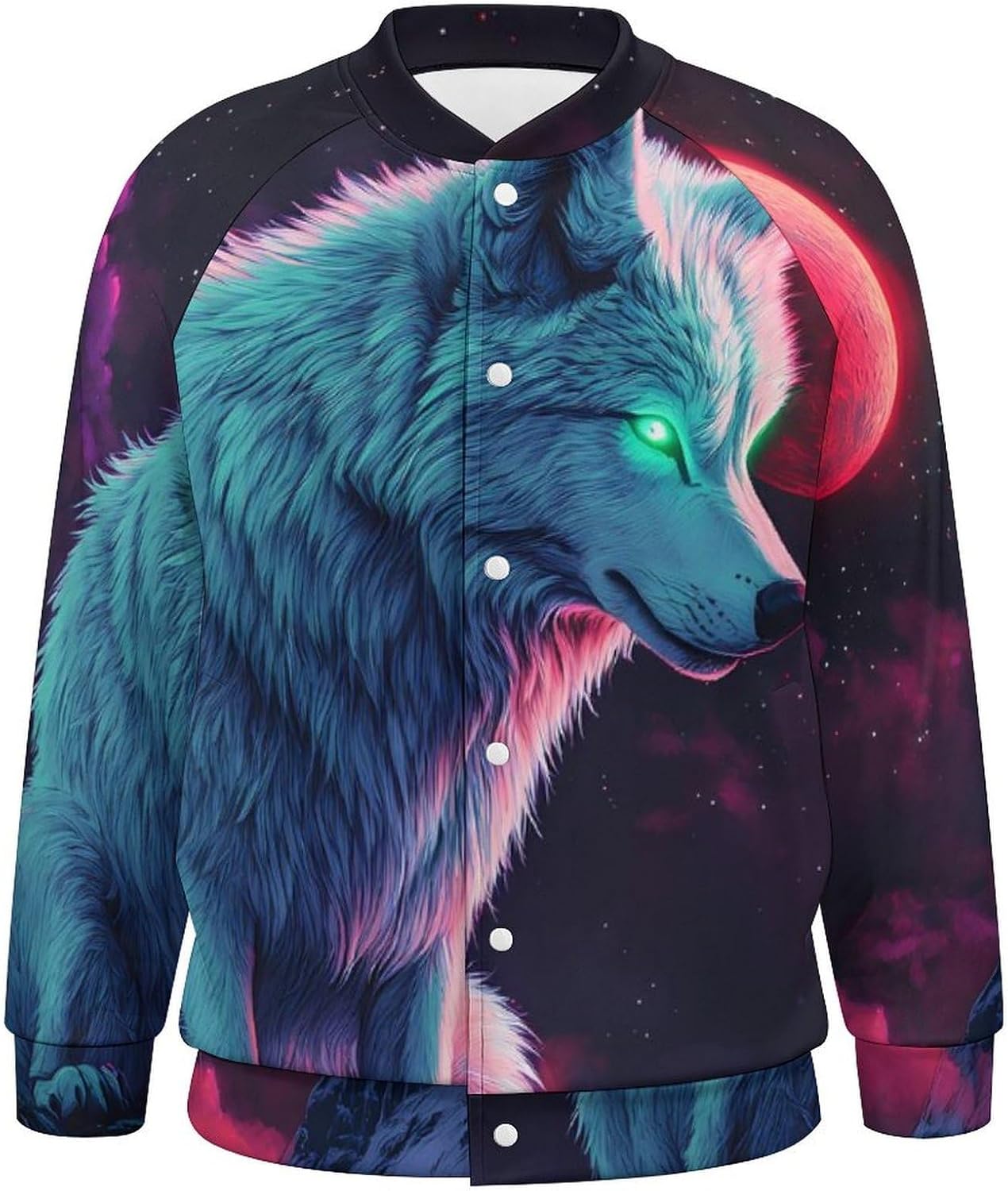 Wolf Full Moon Baseball Jacket Casual Sportswear Bomber Jacket Coat for Men Women