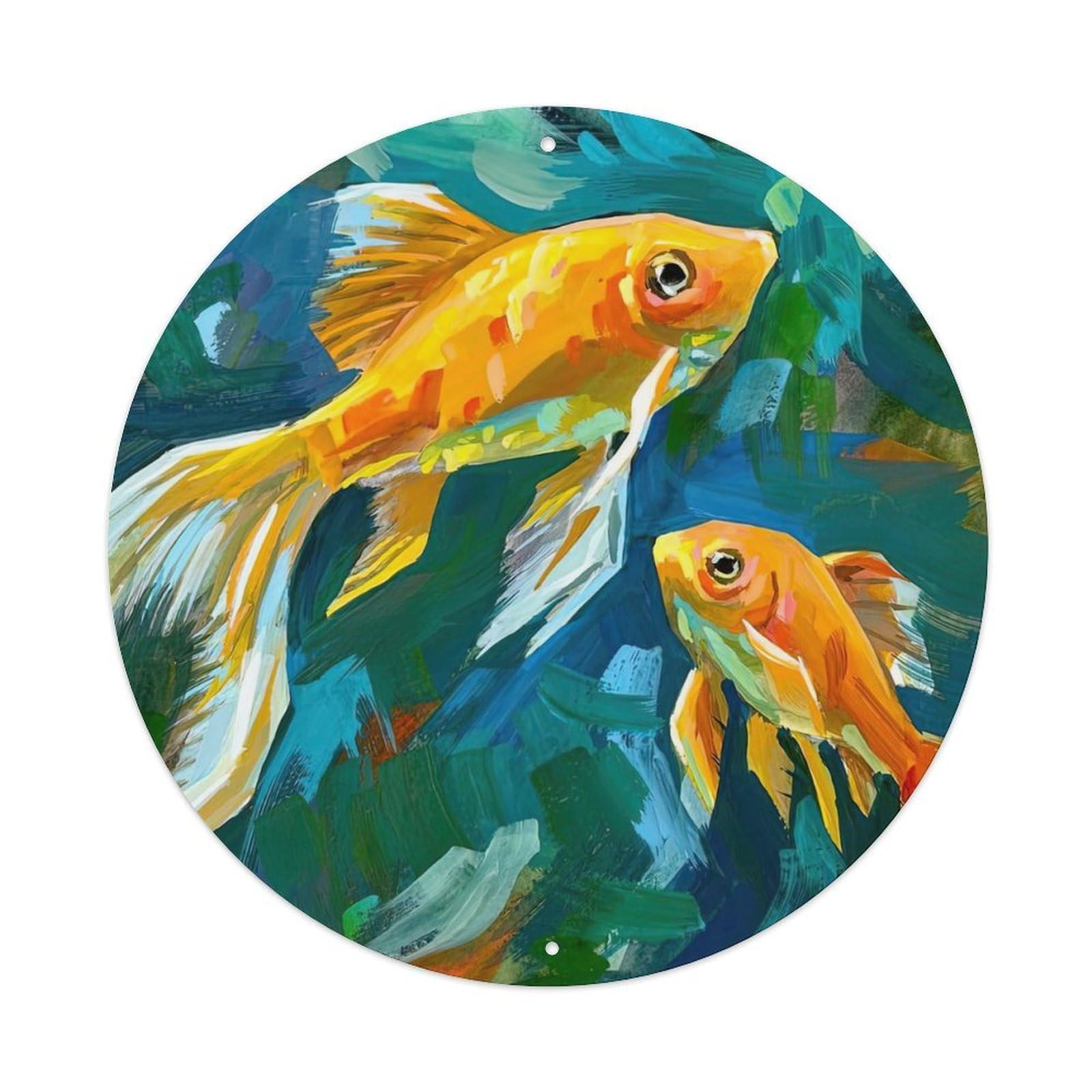 Animal Artwork Two Little Goldfish Vintage Metal Tin Sign Plaque Wall Decor for Cafe, Club Bar, Office, Garden Metal Poster 8x8Inch