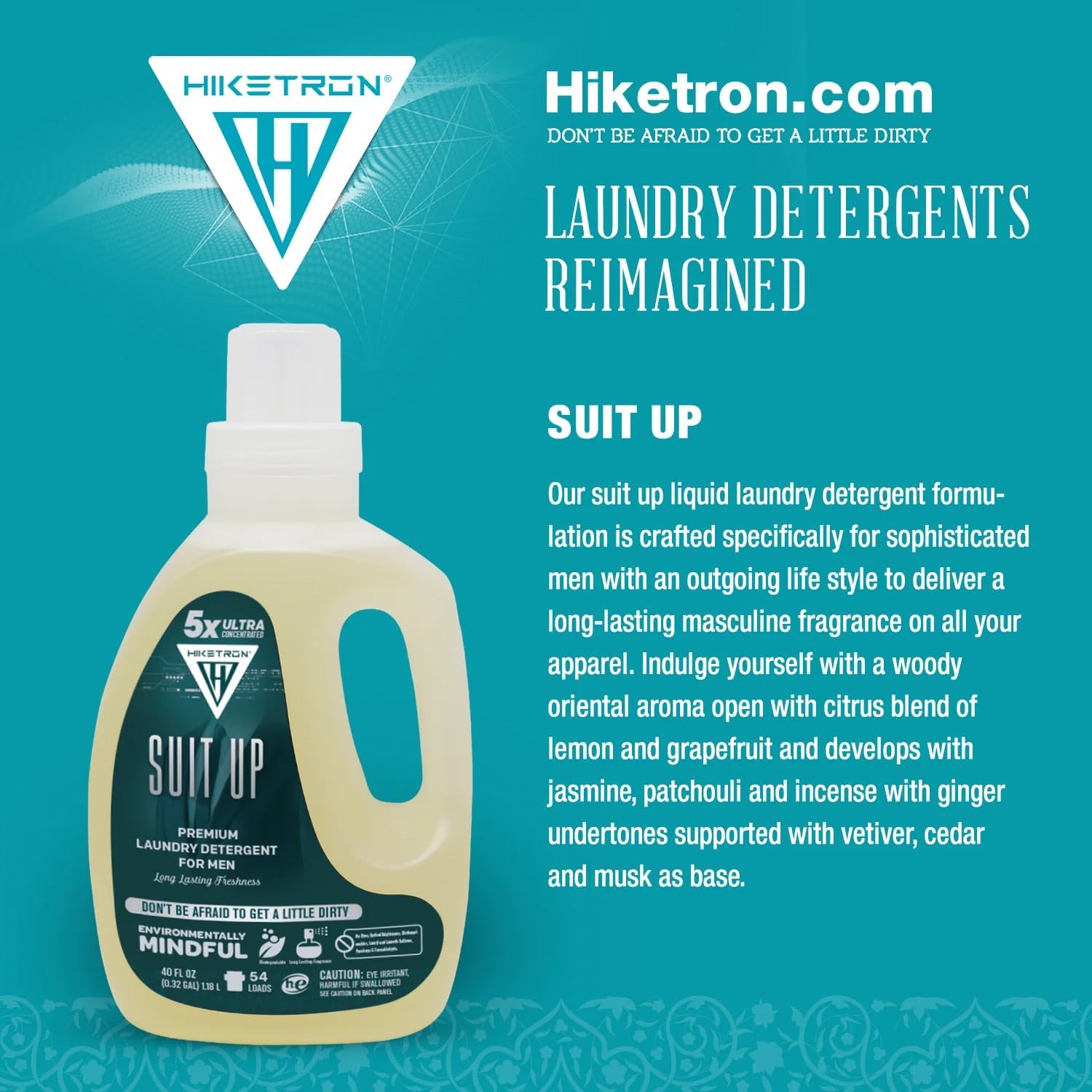 Hiketron Suit Up Liquid Laundry Detergent, 5x Ultra Concentrated, Tough Stains Remover, Long Lasting Masculine Scent (80 Fl Oz, Pack of 1)