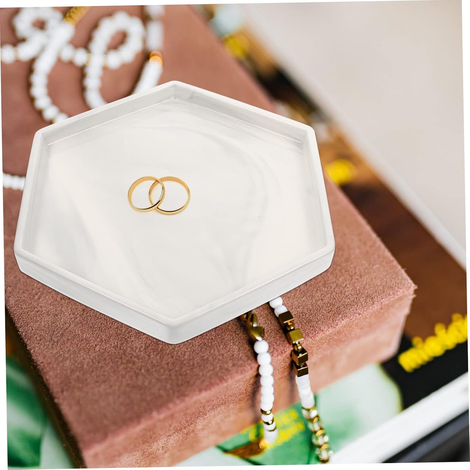 Garneck Ceramic Jewelry Dish Decorative Tray for Trinket Storage Plate for Home Organization Elegant Design for Dresser Showcase and Jewelry Store