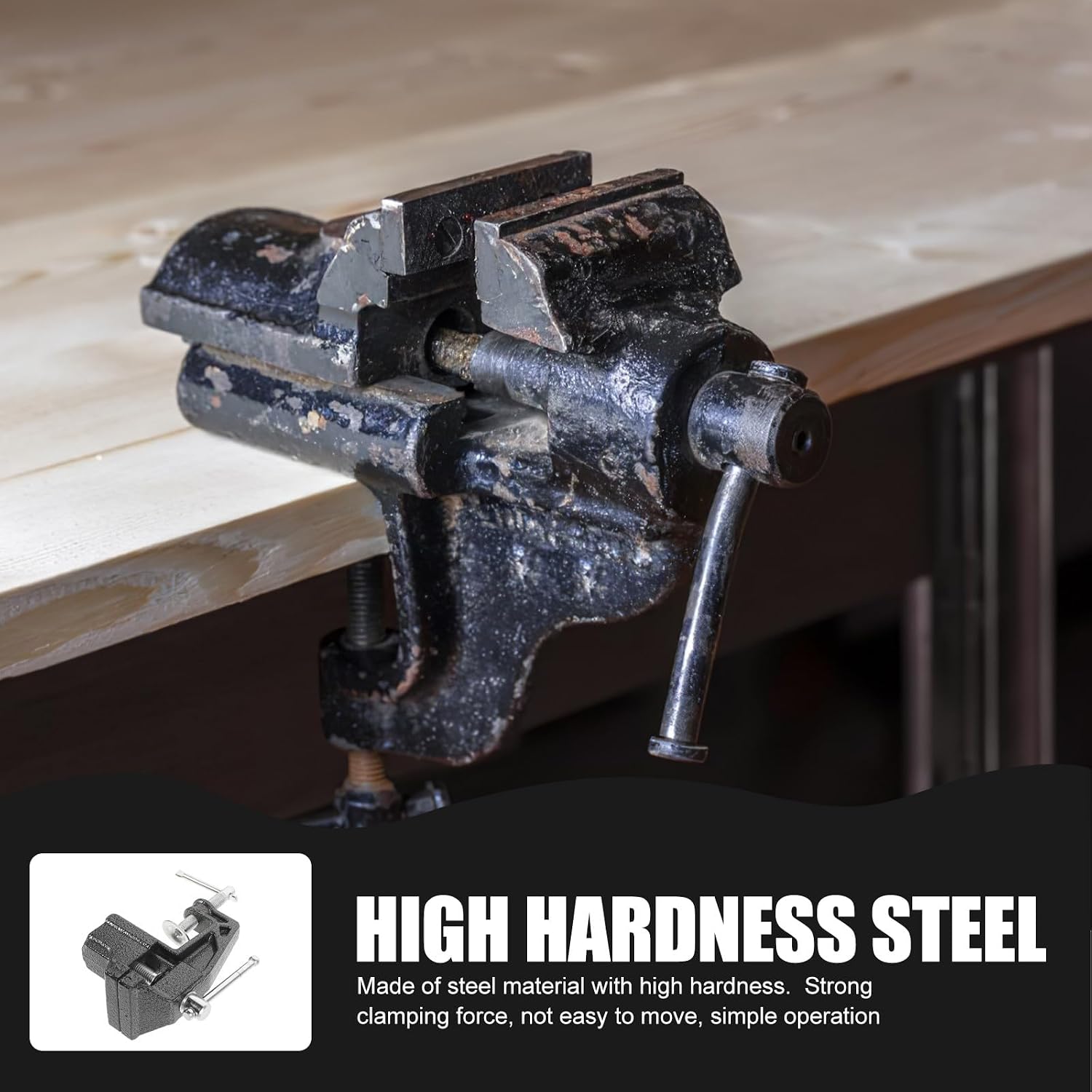 Outanaya Mini 360-degree Rotatable Bench Vise Portable Table Clamp for Woodworking, Cast Steel Workbench Drill Press Vise Tool, 0.74kg Compact Work Holding Device
