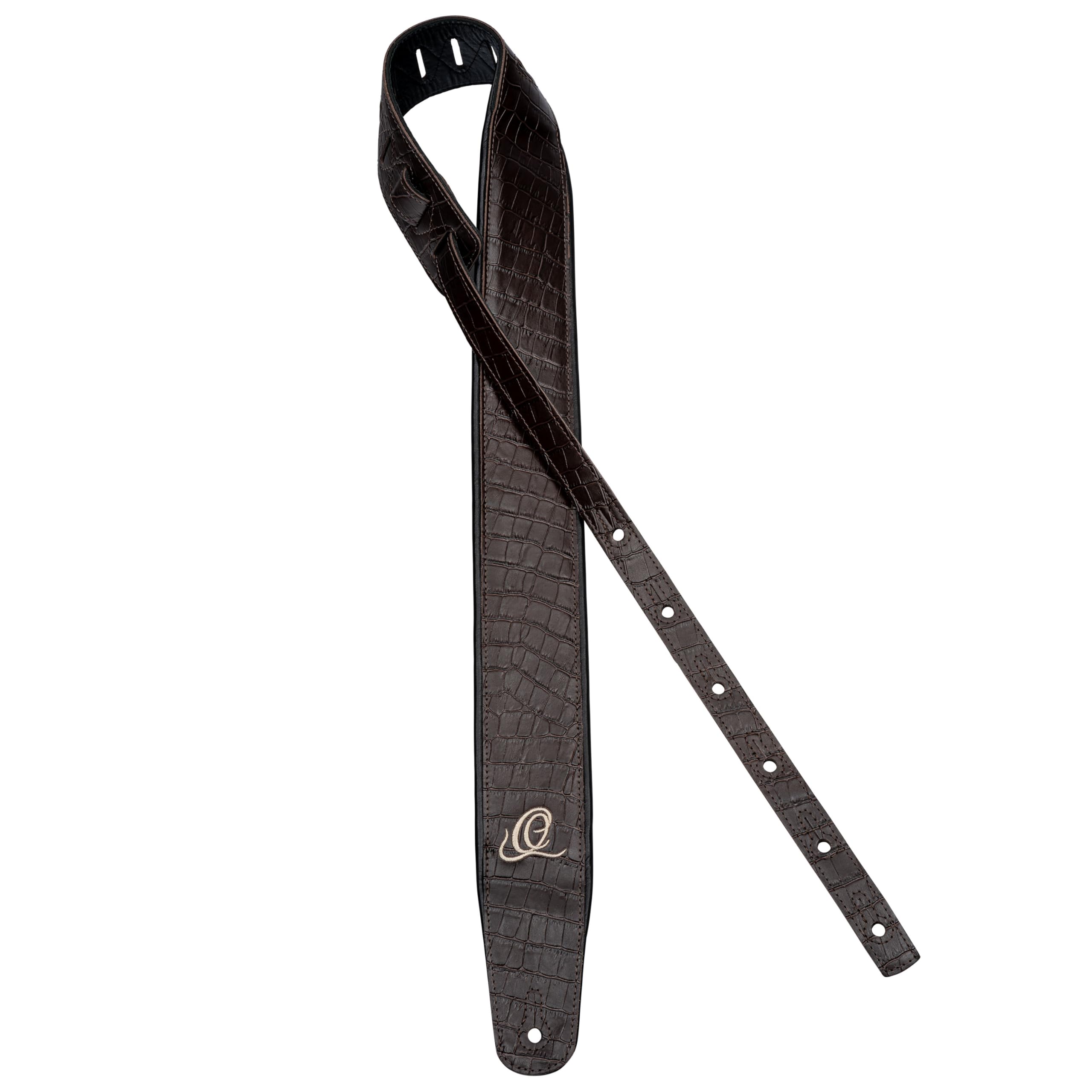 Ortega Guitars Gitarrengurt Länge Verstellbar - Akustik Gitarre / Bass, E-Gitarre, E-Bass - Custom Series - Echtleder, Dark Brown Lizzy (OSCU-3)