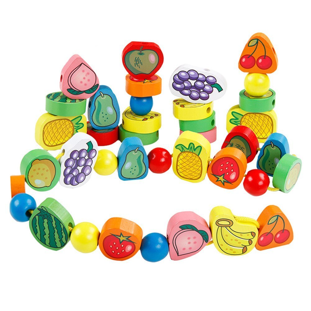 Buy Trinkets & More Wood 56 Piece Fruit Bead Game Lacing Toy