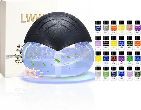 Water Air Purifier for Home, Essential Oil Aroma Diffuser with Humidifier, LED Mood Light, Includes 24x10ml Fragrance Oils, Air Revitalizer for Smoke Pets Bedrooms Living Rooms-Black