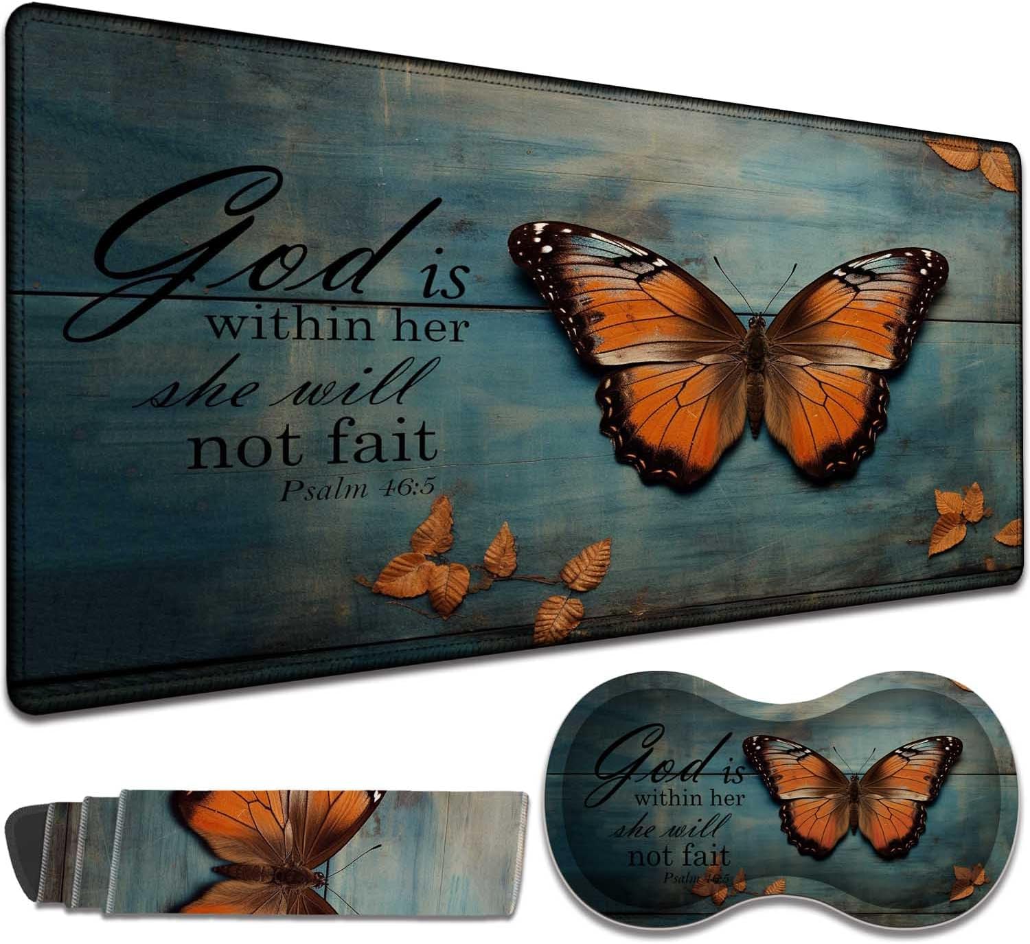 TCG Gaming Pad + Wrist Pad Set, MTG Play Mat Office Mouse Pad 24 "x 14", Table Mat Edge Stitched Non-Slip Base - Christian Cross