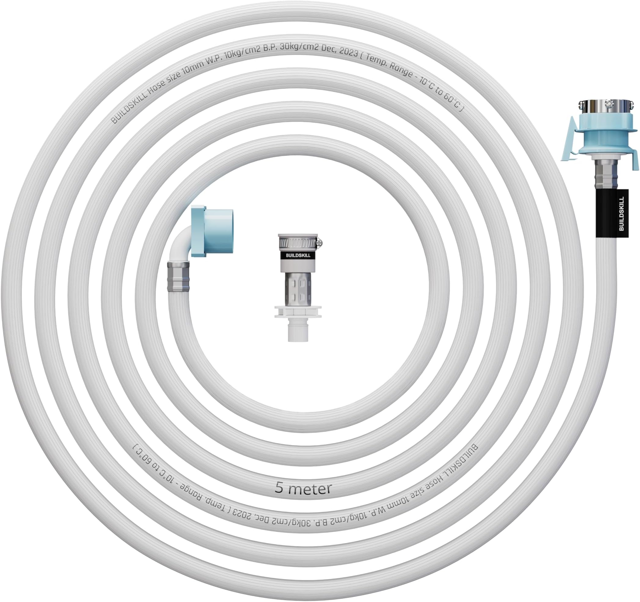 Buildskill Fully-Automatic Washing Machine Pipe Inlet 5M with Tap Connector, Leak-Free Washing Machine Tap Connector with Washing Machine Inlet Pipe, Flexible Washing Machine Pipe, Pipe for Tap