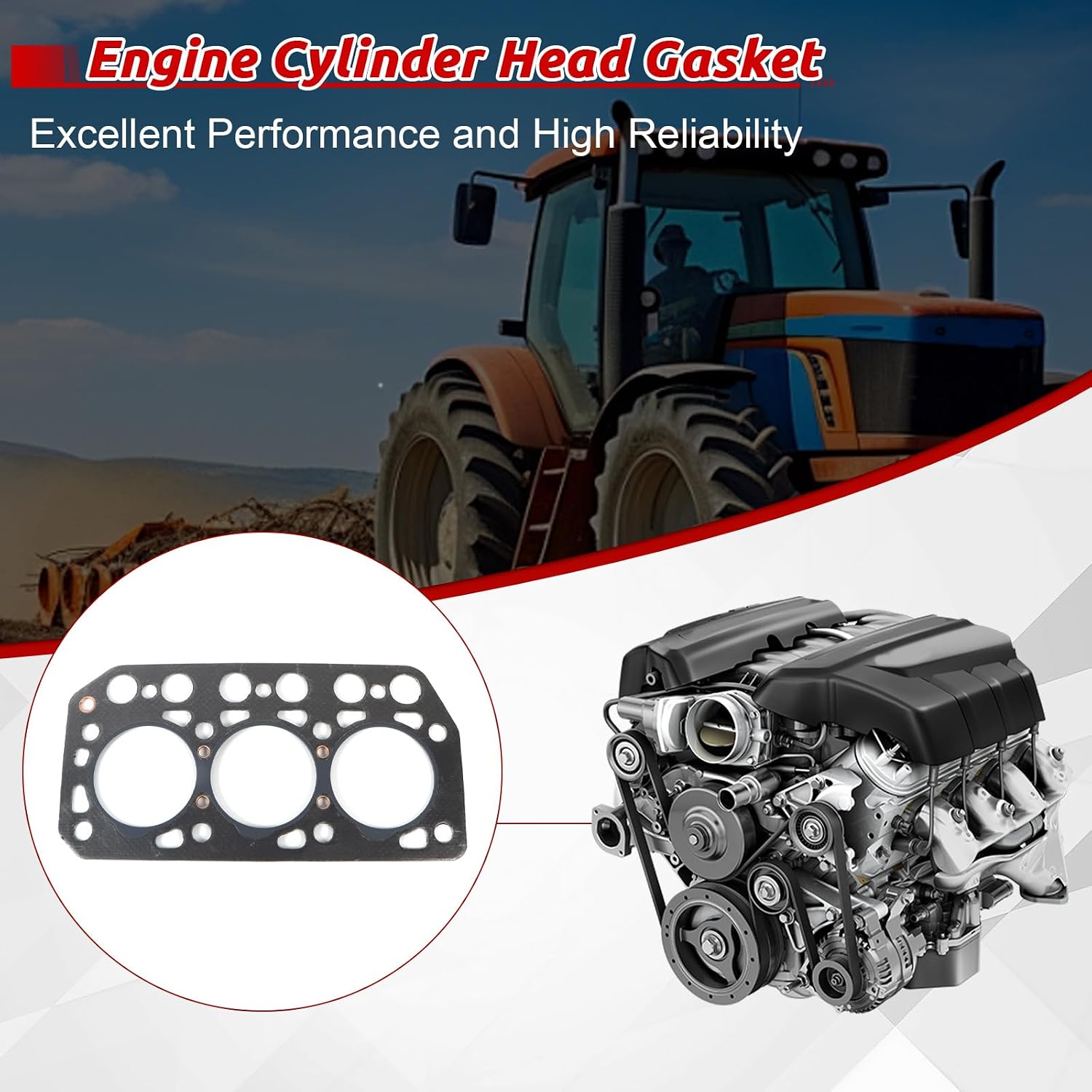 Cylinder Head Gasket, MM409815 MM434005 1PC Engine Cylinder Gasket Replacement for Mitsubishi K3D K3E K3F Engine Case 234 235 S245 S255 Tractor MS02M Excavator