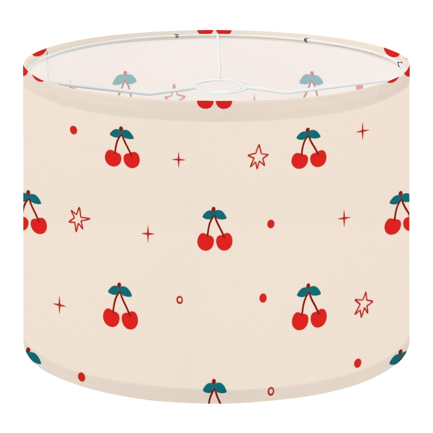 Fabric Round Drum Lamp Shade Cute Cherry Stars Dots Soft Peach Vintage Medium Linen Decorative Assembly Replacement Lampshades 13inch Set of 1 for Table Lamps, Floor Lamps,Ceiling Lamp