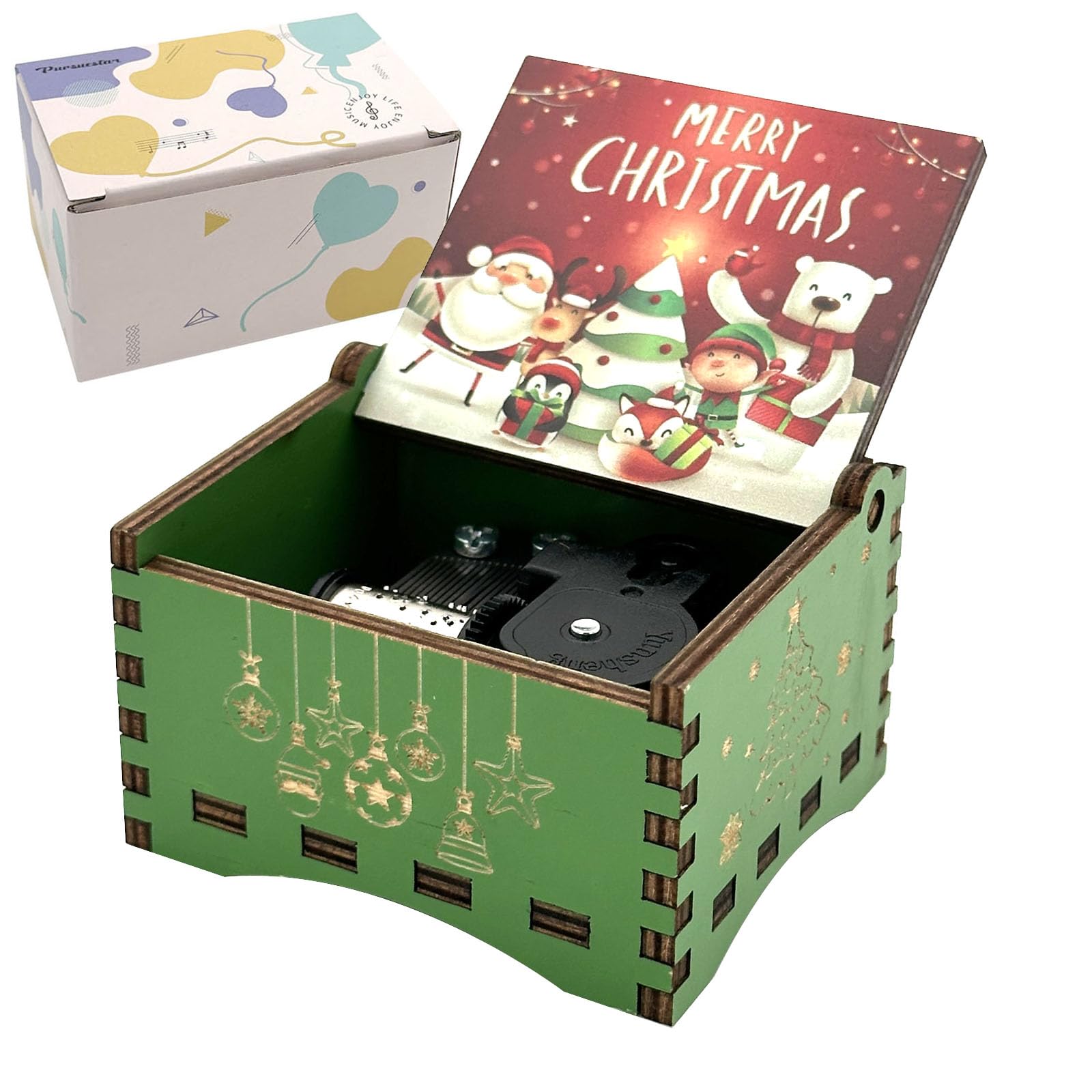Amazon.com: Pursuestar Green Wind Up Music Box -Jingle Bells