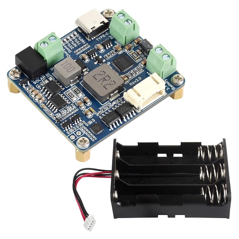 Módulo Gerenciador de Energia Solar (D) waveshare com Controlador de Carga USB, Saída Regulada de 5 V/3 A e Suporte para Baterias