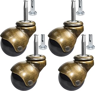 MySit Ball Caster Wheels 2 Inch Brass Vintage Antique Heavy Duty TPR Casters with Grip Neck for Furniture Legs, Cabinet, Sofa 4 Pack