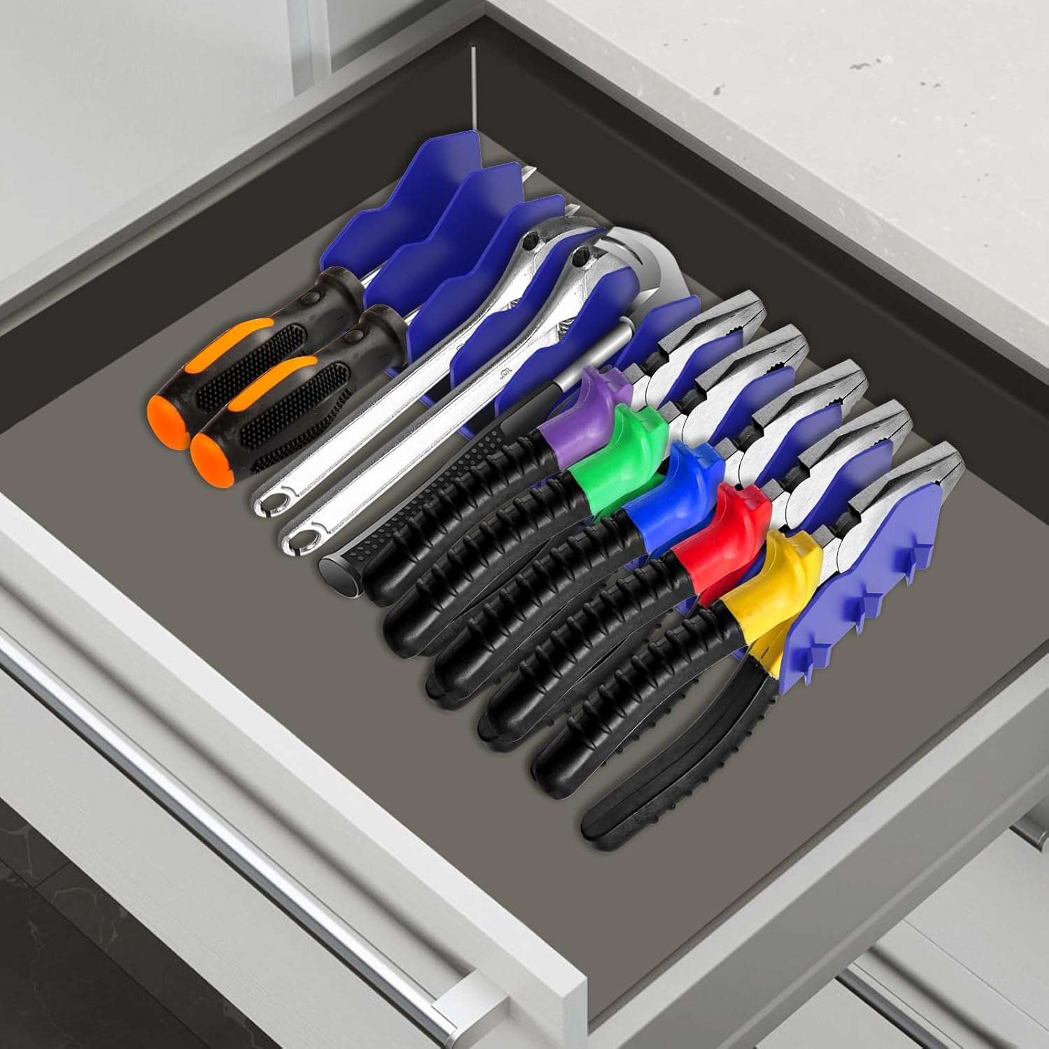 Plier Organizer Rack with Nonslip Rubber Base 10 Slots Plier Rack Space Saving Plier Organizer Plastic Pliers Cutters Organizer Rack for Tool Box Drawer