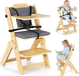 Kinderhochstuhl - Baby Hochstuhl für Kleinkinder bis 15kg, Höhenverstellbar & Klappbar, Sicherheitsgurt 5-Punkt, Abnehmbares Essbrett, Baby Stuhl für Esszimmer