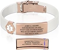 Vista 48 de Divoti Pulsera de identificación de alerta médica grabada personalizada, grabado láser de doble cara, pulsera de silicona, cierre de seguridad