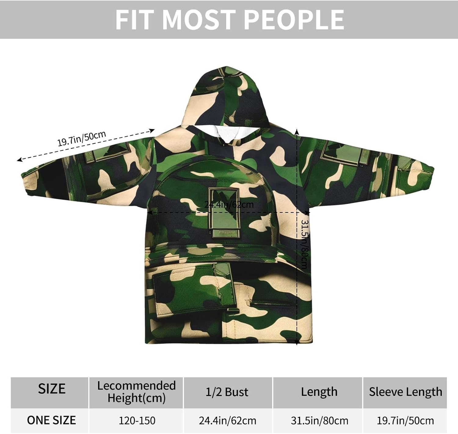 Green Army Digital Camouflage Print Oversized Blanket Hoodie, Wearable Blanket Hooded,Hooded Pullover With Pocket