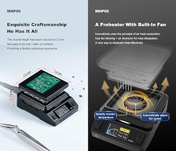 MINIWARE Soldering Station MHP50 Hot Plate Preheater Constant Heating 100-350°C Smart Soldering Iron Welding Platform Tool 50 * 50mm Aluminum (Anodized Surface) Heating Area