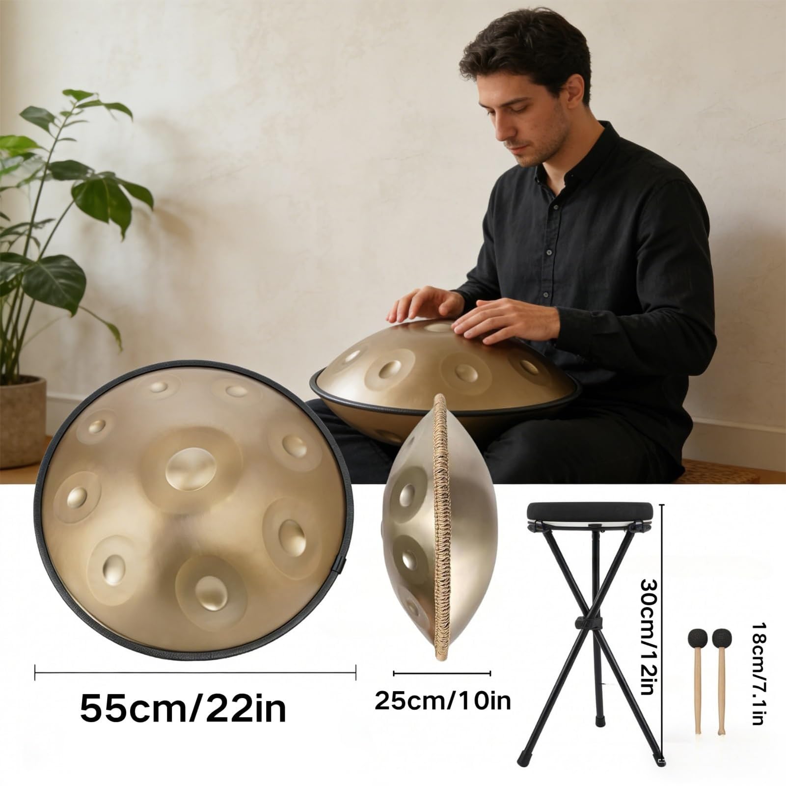 Handpan Drum - Note 9/10/12 In Re Curdo Minore Strumento A Percussione Professionale Handpan In Acciaio, Set Di Batteria Handpan A 432/440 Hz, Per Bambini E Adulti(Blue,440HZ/12Note)