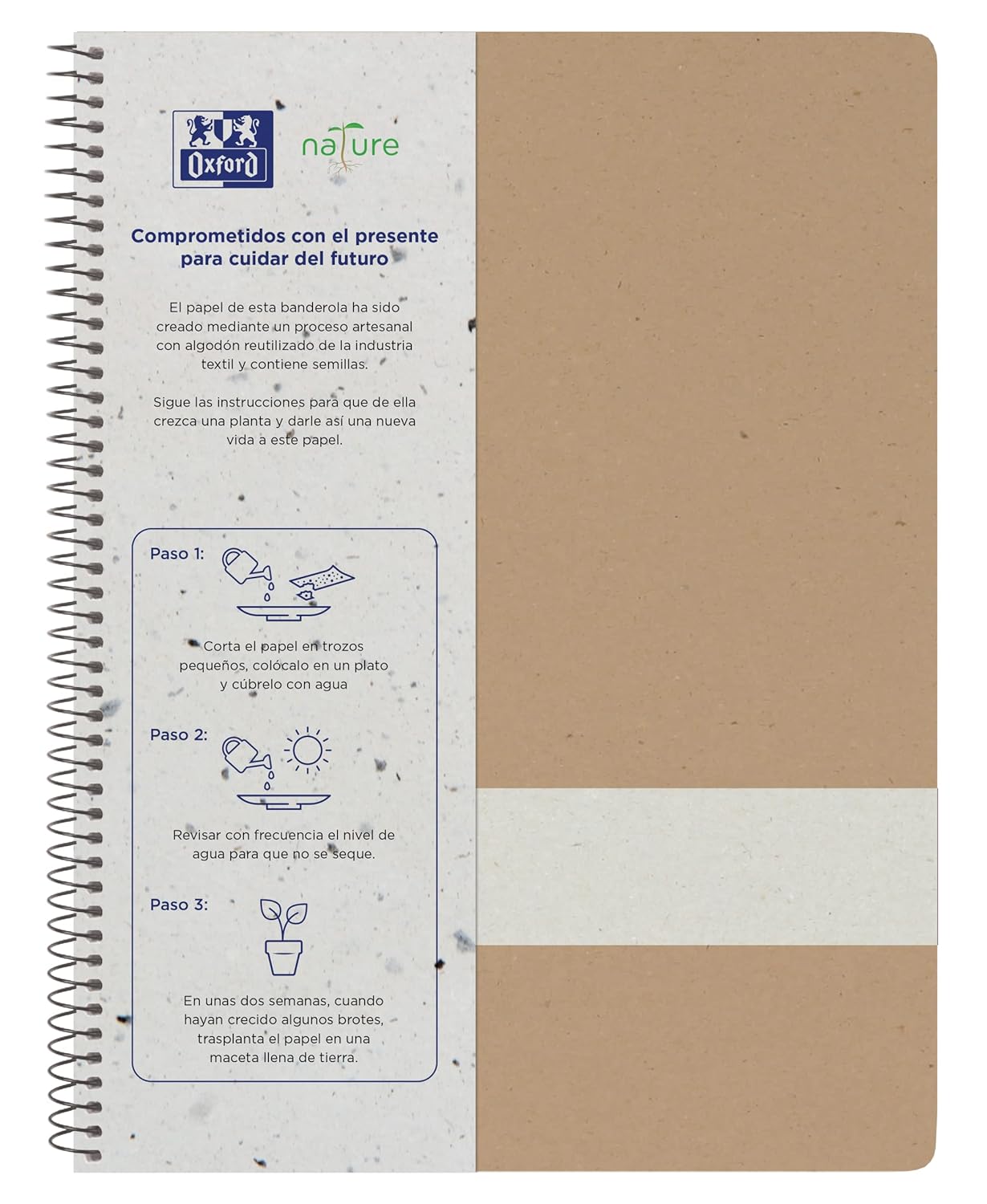 Oxford Nature A5+ Squared Notebooks, 5 x 5 cm, Recycled Cardboard, 80 Sheets Micro-Perforated, Pack of 2 Notebooks, Neutral Colours      Office Product