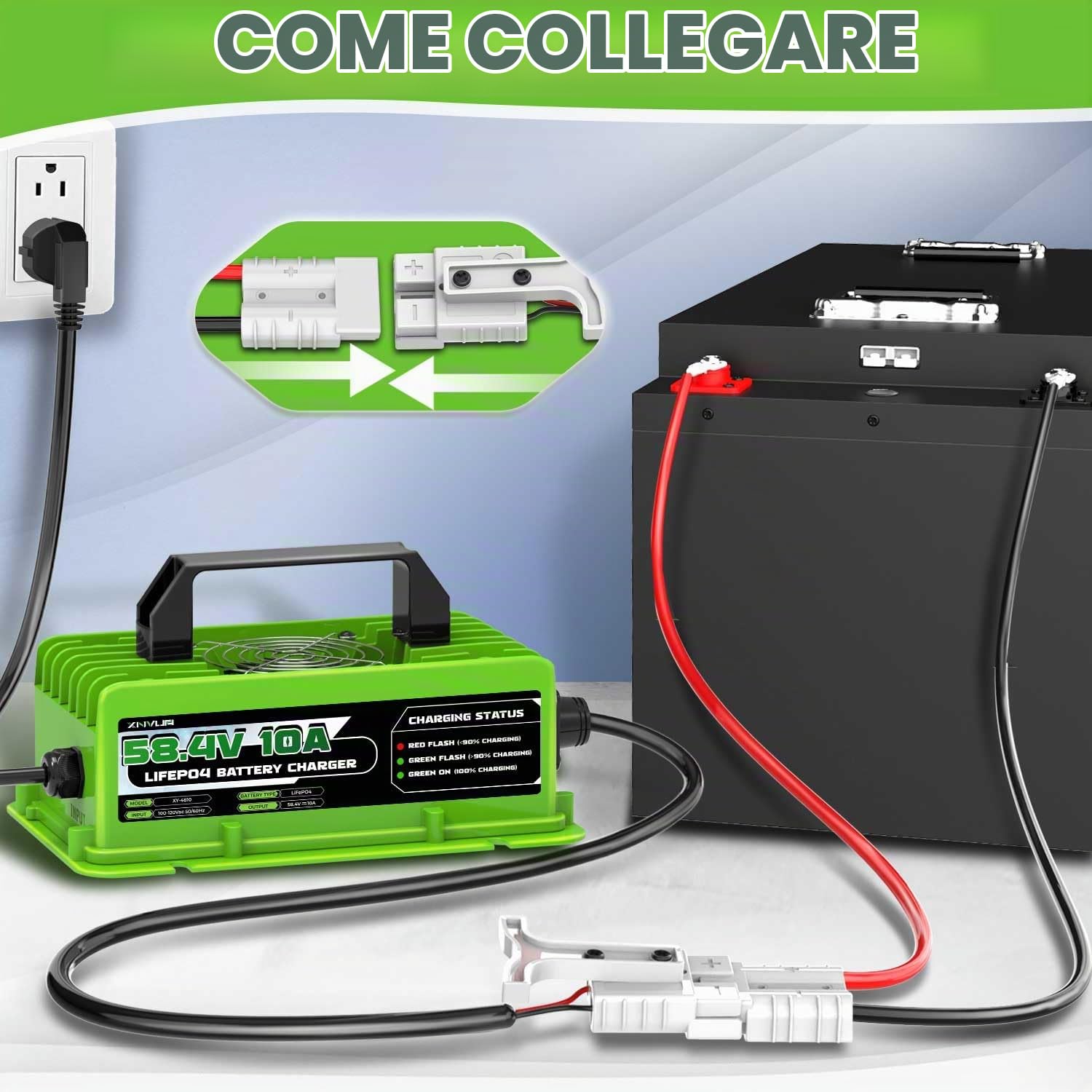 LiFePO4 Caricabatterie intelligente automatico da 58,4V 10A progettato per batterie al litio LiFePO4 da 48V (51,2V)