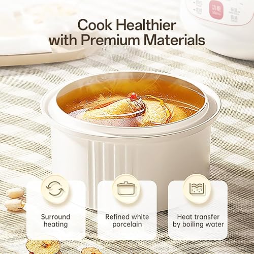 Miniatura 4 de Olla eléctrica pequeña, olla de cerámica multiusos para sopa, postres, cocer al vapor, con múltiples revestimientos de cerámica, 1.8L+0.44L*3,