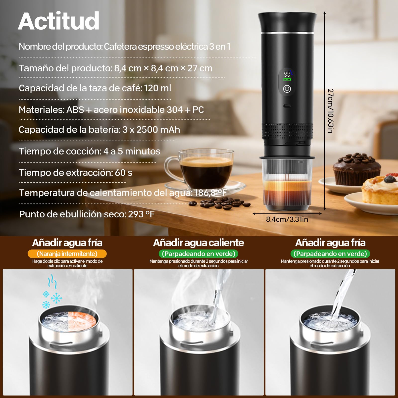 VHV Cafetera portátil 3 en 1, cafetera recargable portátil de viaje, máquina de café expreso de 12 V para cápsulas, café molido, para camping, oficina, viaje, casa, coche (negro)