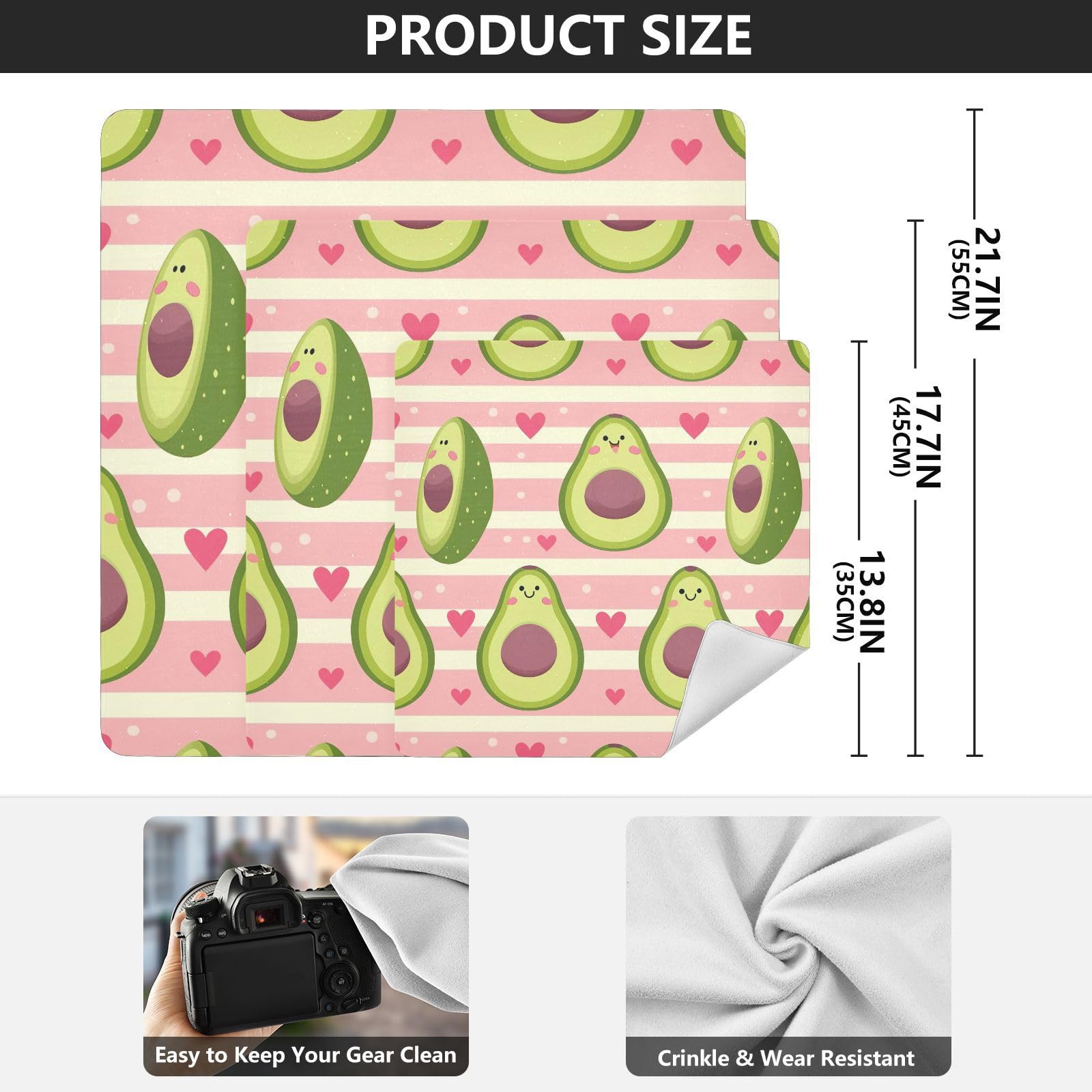 ODAWA Camera Lens Wrap Cloth Cute Funny Avocado Pastel Stripes Self-adhesive Cloth 13.8