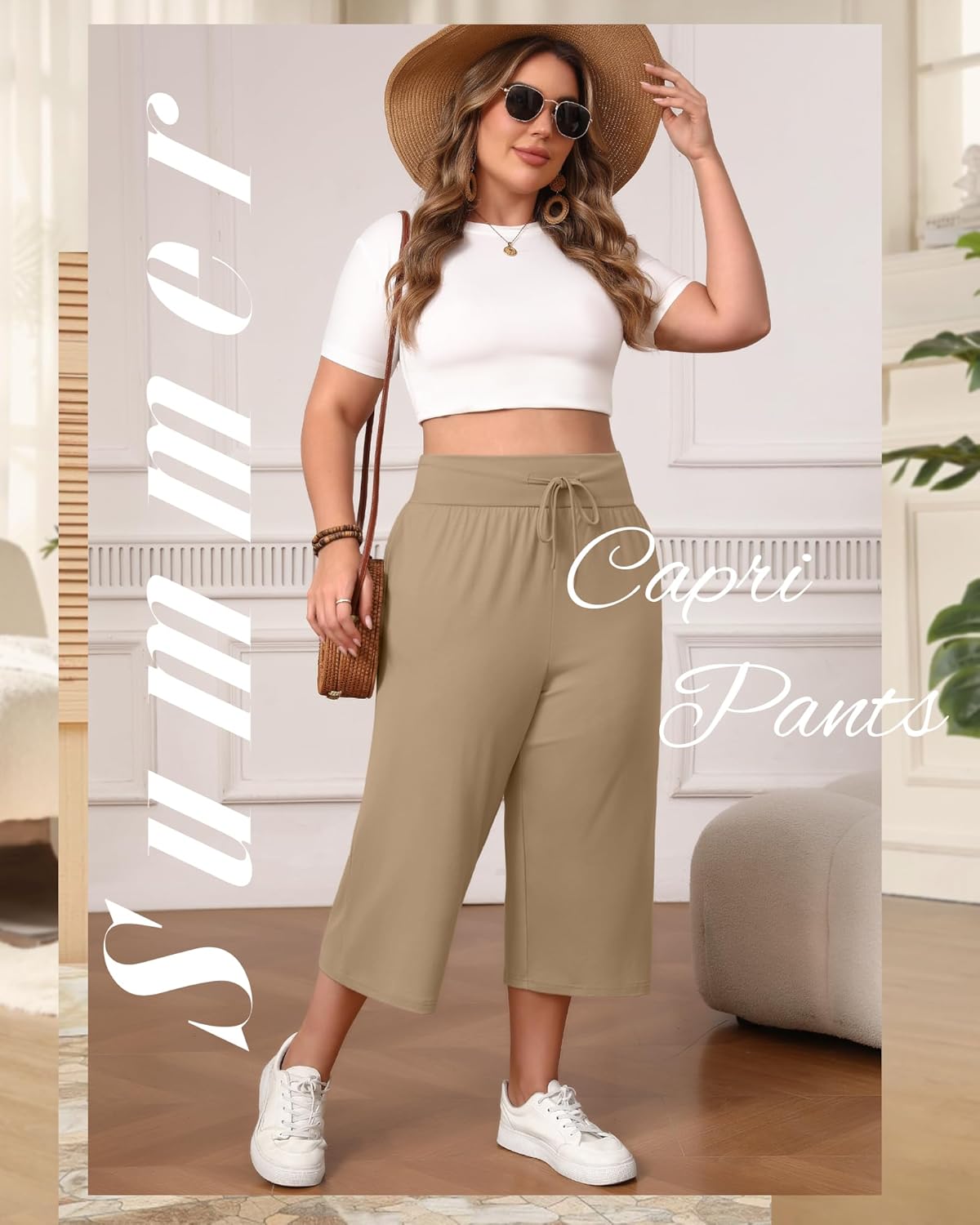 Neer 3 Pack Women's Capris Plus Size Yoga Lounge Pants Wide Leg High Waist Drawstring Cropped Sweatpants with Pockets - Image 6