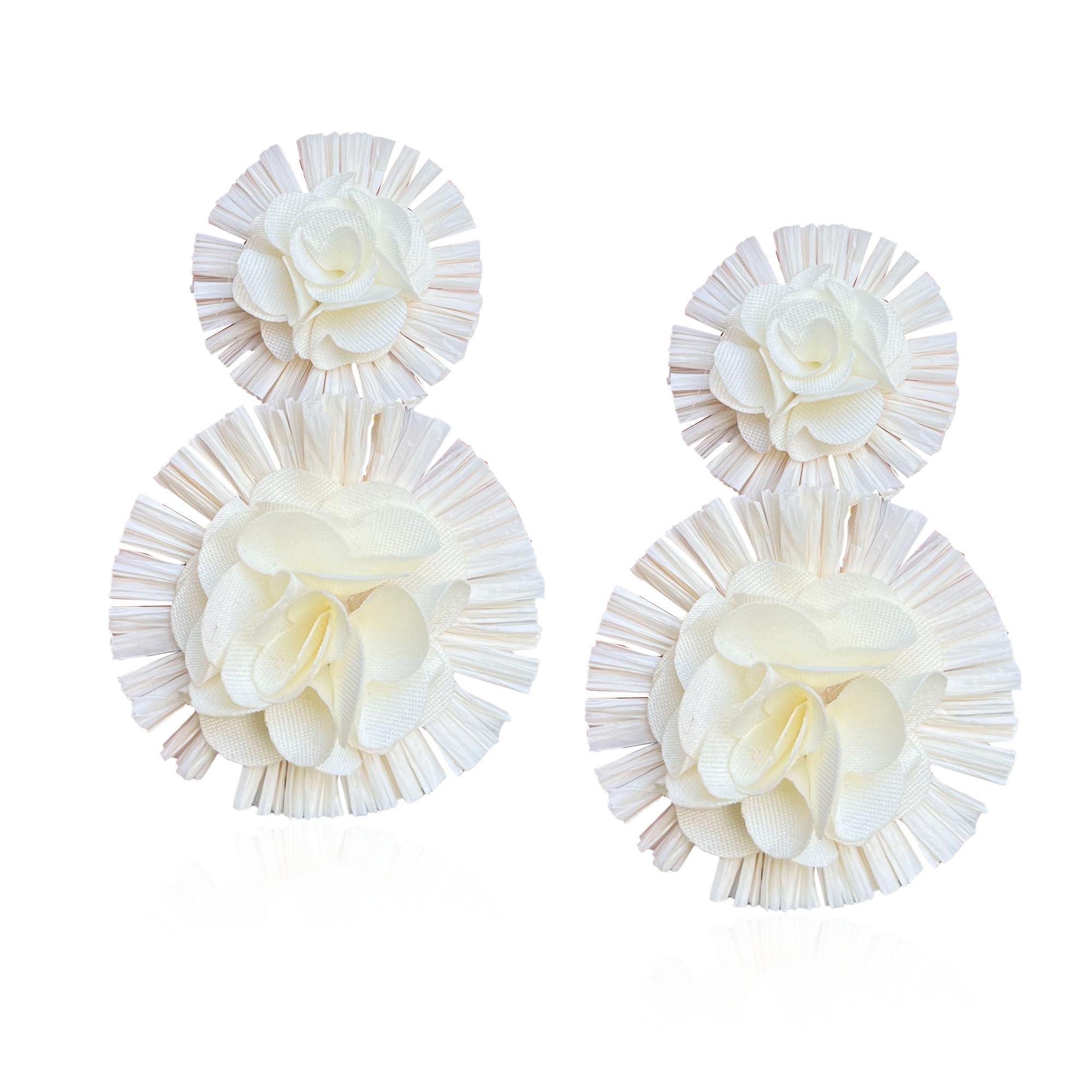 Vavhoo Raffia Flower Earrings Raffia Straw Wrapped Hot Pink Flower Drop Dangle Earrings Summer Tropical Beach Jewelry