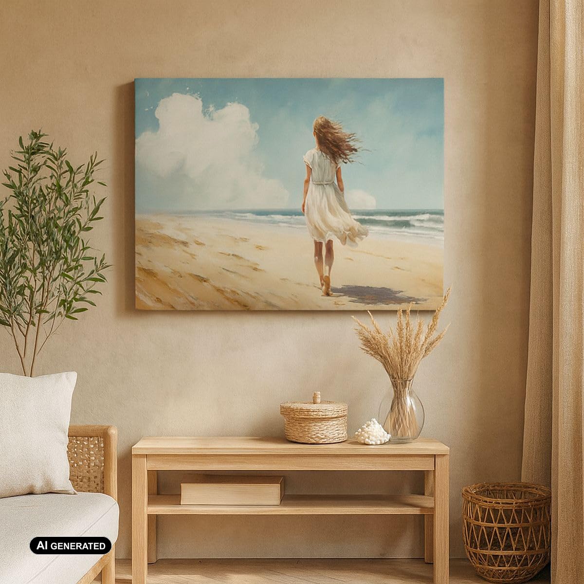 Cuadros Decoracion Salon Chica Playa Caminar Lienzos decorativos 120x80cm Cuadro Sobre Lienzo Moderno Dormitorio Cocina Cuadros Pared Imágenes Wall Art Prints Decor Canvas Grande XXL AA120x80-6014 | Chica Playa Caminar Cuadro Decorativo XXL 1 pieza Sala d