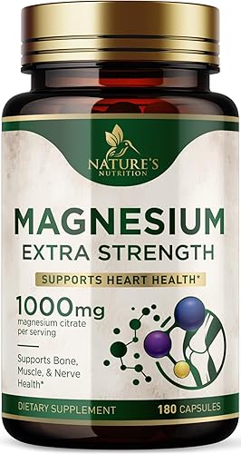 Miniatura 11 de Suplemento mineral de magnesio de 1000 mg - Citrato de magnesio de alta potencia para huesos, salud cardíaca, nervios y apoyo muscular, complejo de