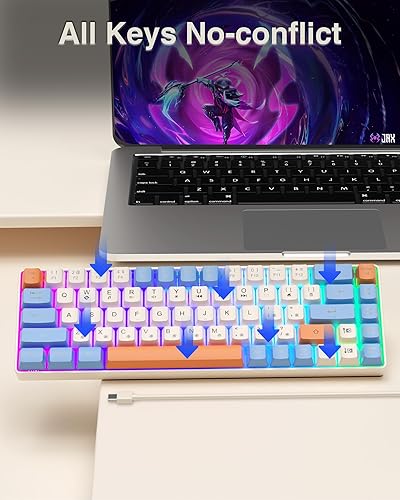 Miniatura 6 de Teclado 60%, teclado para juegos retroiluminado RGB con cable USB-C, portátil de 68 teclas, mini teclado compacto para viajes de negocios, oficina,