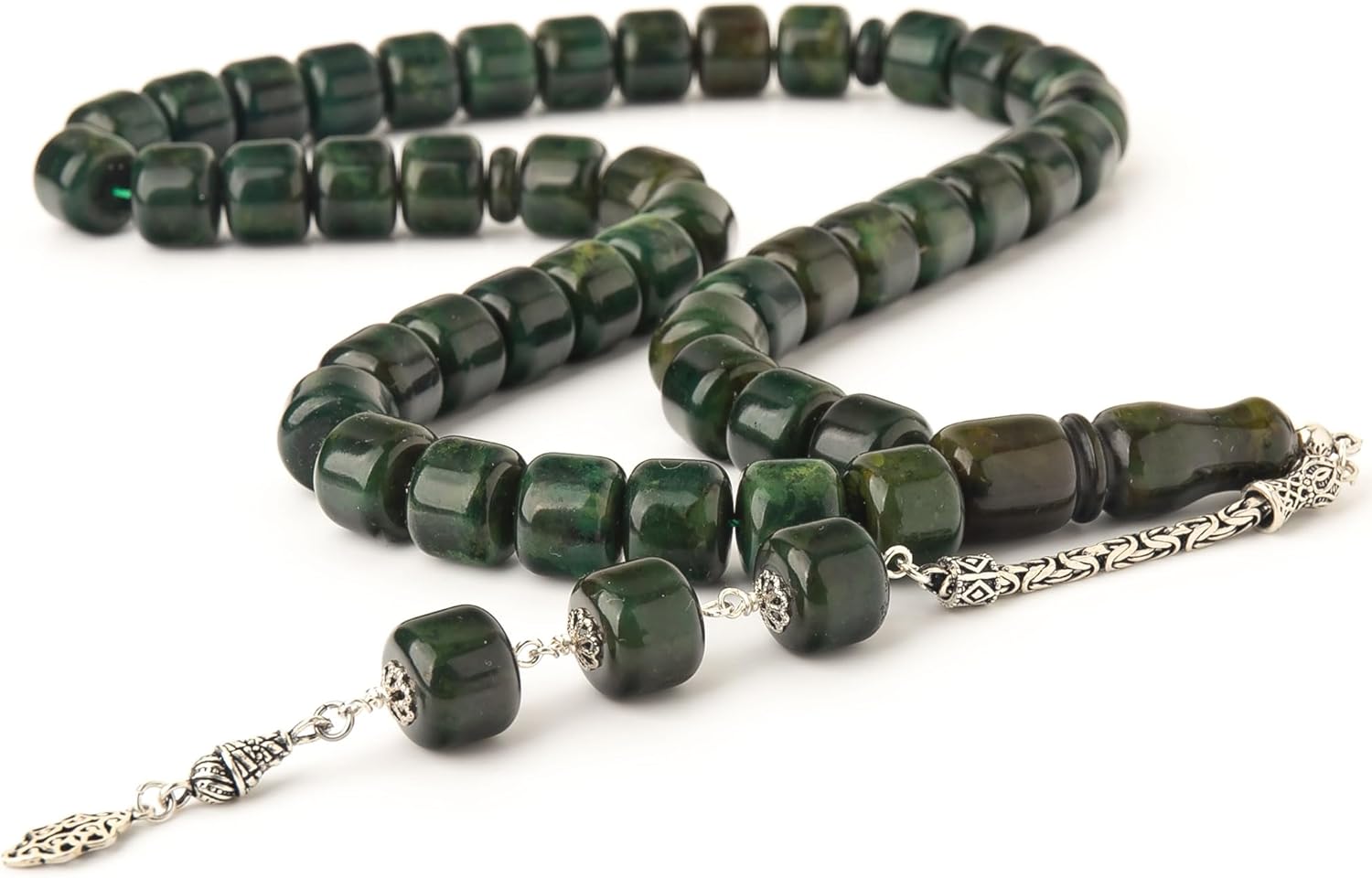 Handmade Amber Misbaha-45 Islamic Prayer Beads,77g-Silver Tassel-Amber Tesbih-Sibha