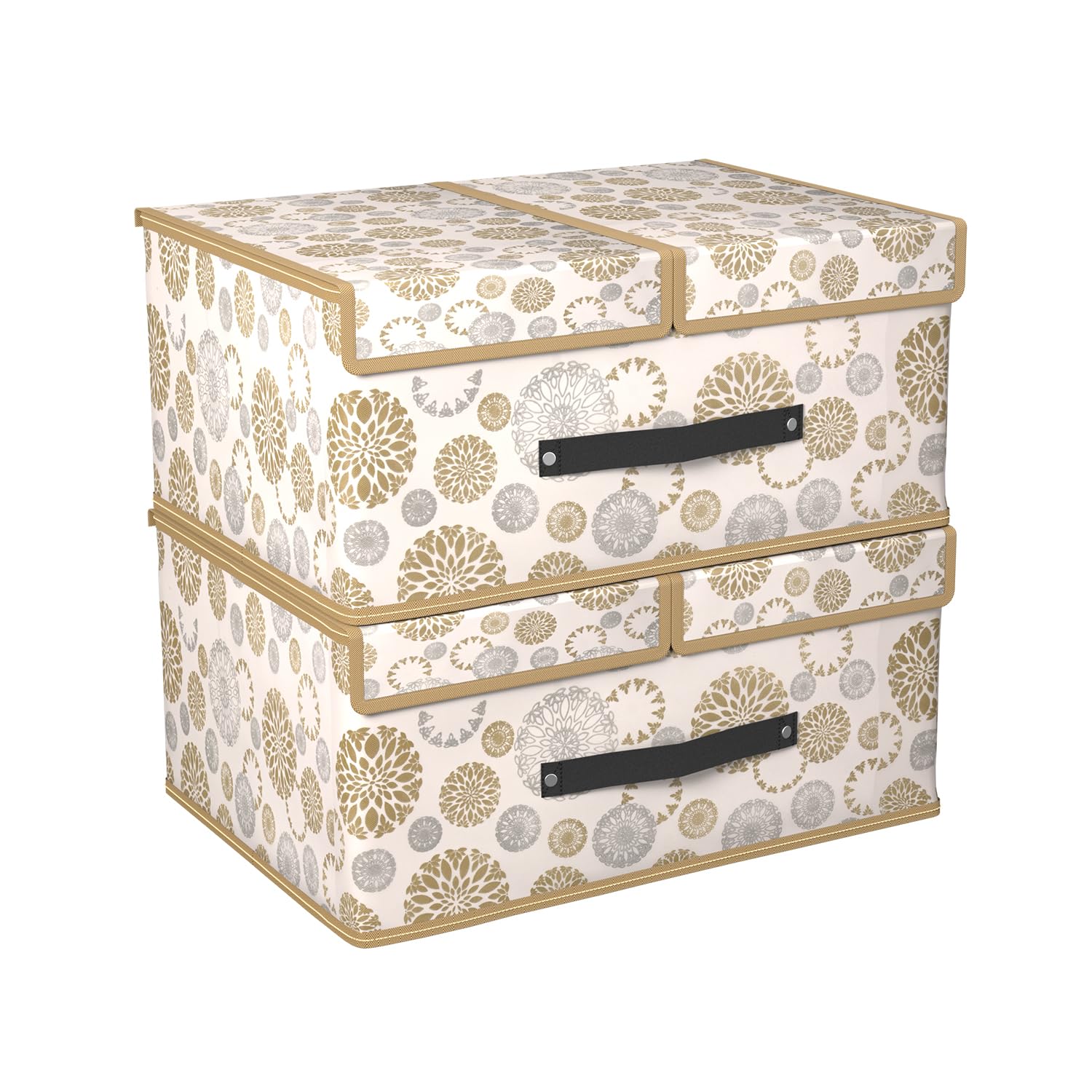 Kuber Industries Pack of 2 Foldable Storage Organiser | (Small) Storage Box with Double Lid | Cloth Organizer for Wardrobe | Cupboard Drawer Organizer | Gola-Print | White (B0DCVSMC71) Amazon Price History, Amazon Price Tracker