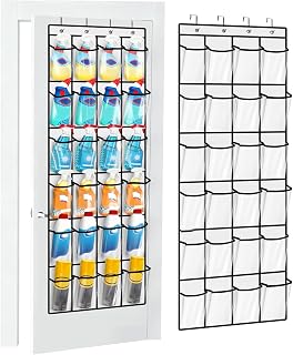 Clear Cleaning Supplies Organizer,Cleaning Products 24 Pockets Large Capacity Over The Door All-Purpose Cleaner Holder for Laundry Bathroom Auto Glass Cleaner Organizer for Garage,Spray Bottle Holder
