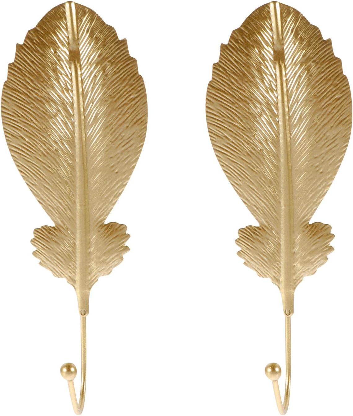 Mini Metal Plume-Shaped Hanging Hooks, Decorative Small Wall Coat and Hat Storage Hooks, No-Drill Punch-Free Mount, Gold Finish, 2pcs for Home Organization