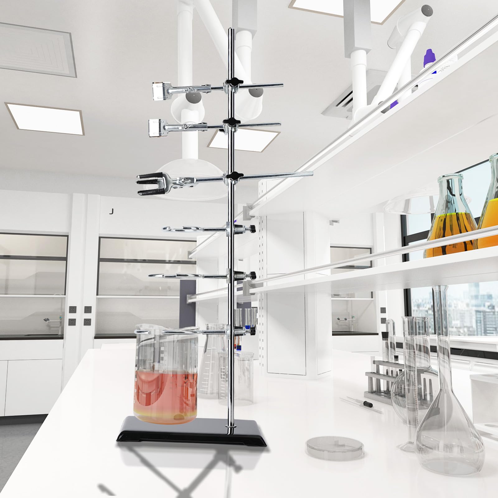Trépied de laboratoire - Support en métal - Support de laboratoire - 600 mm - Pince à doigts - Manchons - Bague de trépied - Pince pour expériences de laboratoire et de chimie
