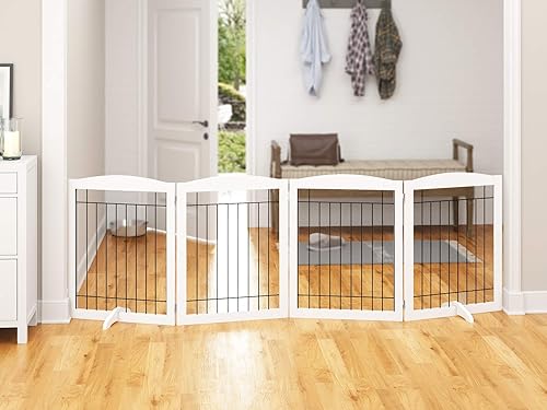 Miniatura 2 de PAWLAND Puerta extra ancha para perros para casa, puerta, escaleras, cercas para perros en interiores, puertas plegables independientes de madera