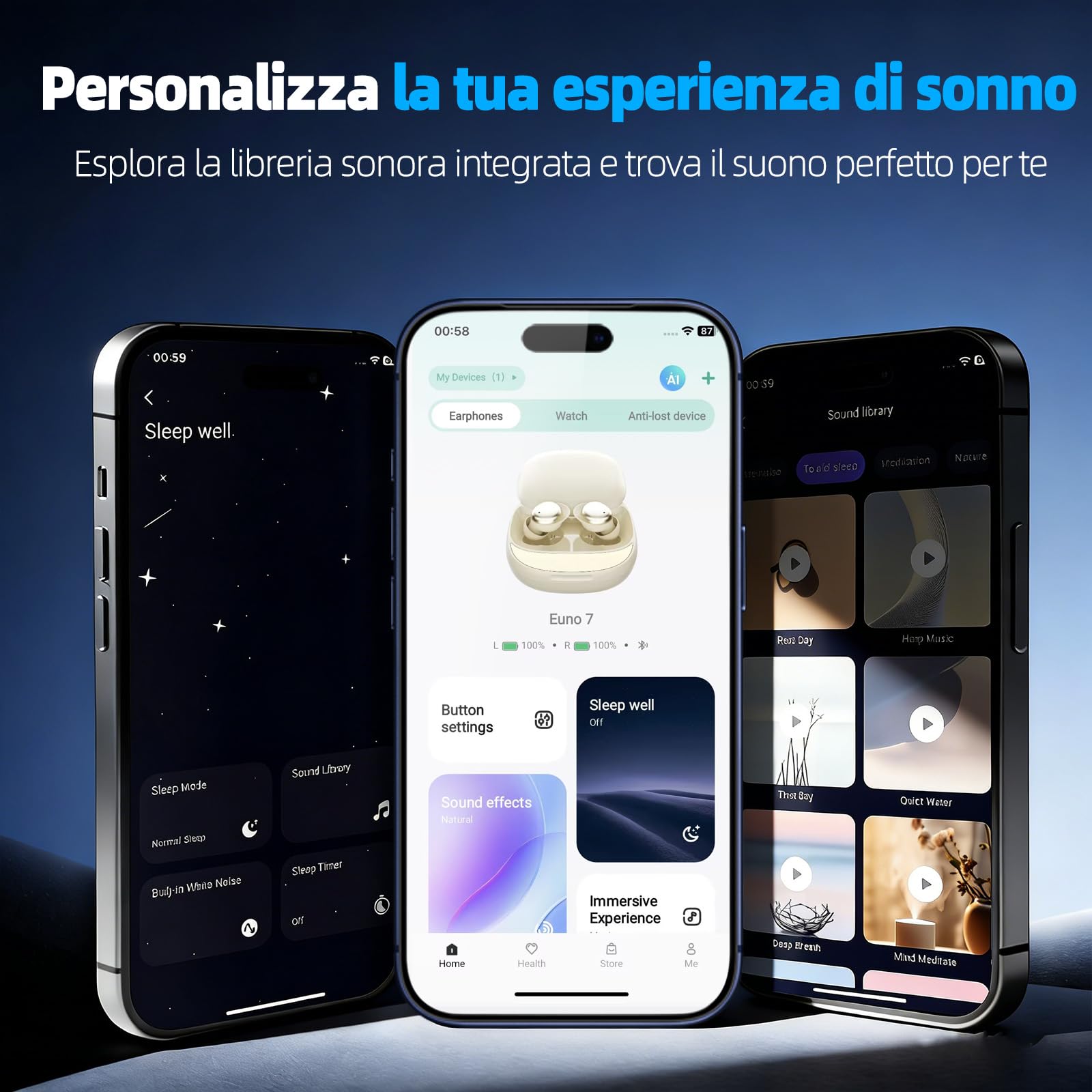 Cuffie Bluetooth, Cuffie per Dormire sul Fianco, Auricolari Bluetooth 5.4 con Doppia Modalità Sonno, 40 Ore Mini Sleep Earbuds Bluetooth, 6 modalità EQ Mini In Ear Auricolari IPX7, Display LED