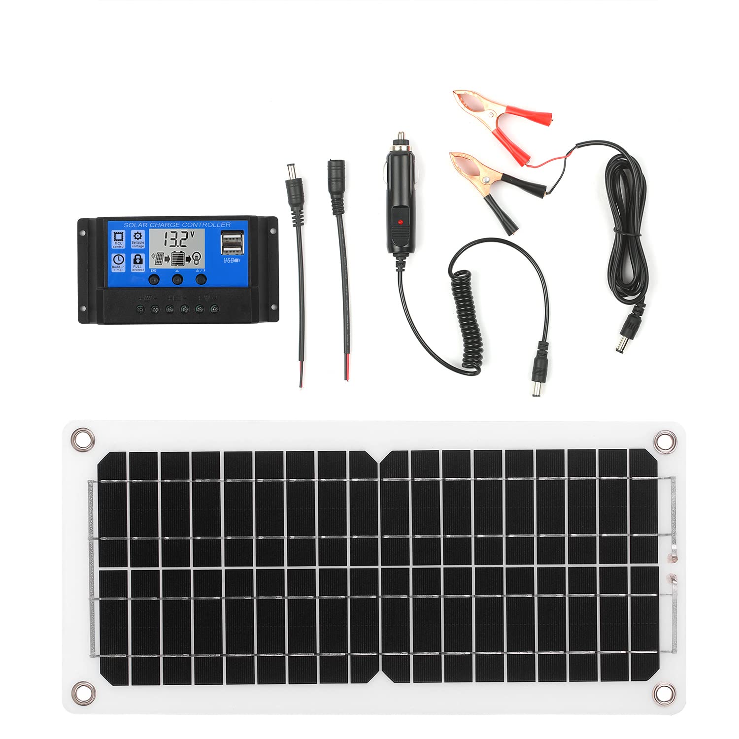 Kit Pannello Solare Monocristallino da 12 W per Campeggio Off-grid | Materiale EVA+PET, Impermeabile IP65, Efficienza Al 20%, Plug and Play per la Ricarica della Batteria Marina di Barche ,