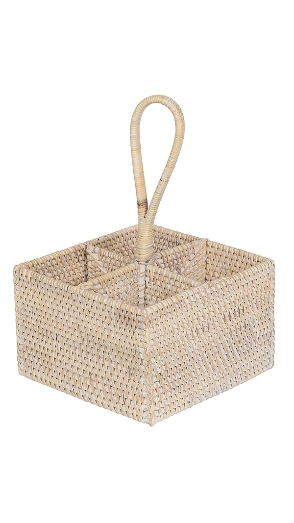 KOUBOO Laguna Rattan Bottle Caddy – Decorative Basket for Organizer Kitchen Utensils, Silverware – Boho Home Decor & Storage Solution for Dining Table, Pantry, Countertop, Off-White/Latte by Kouboo - Used condition - US$43.78