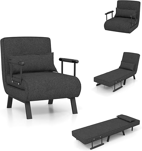 Miniatura 8 de POWERSTONE Silla convertible para cama 4 en 1, silla de lectura para sala de estar con almohada, brazo y respaldo ajustable de 5 posiciones, sofá