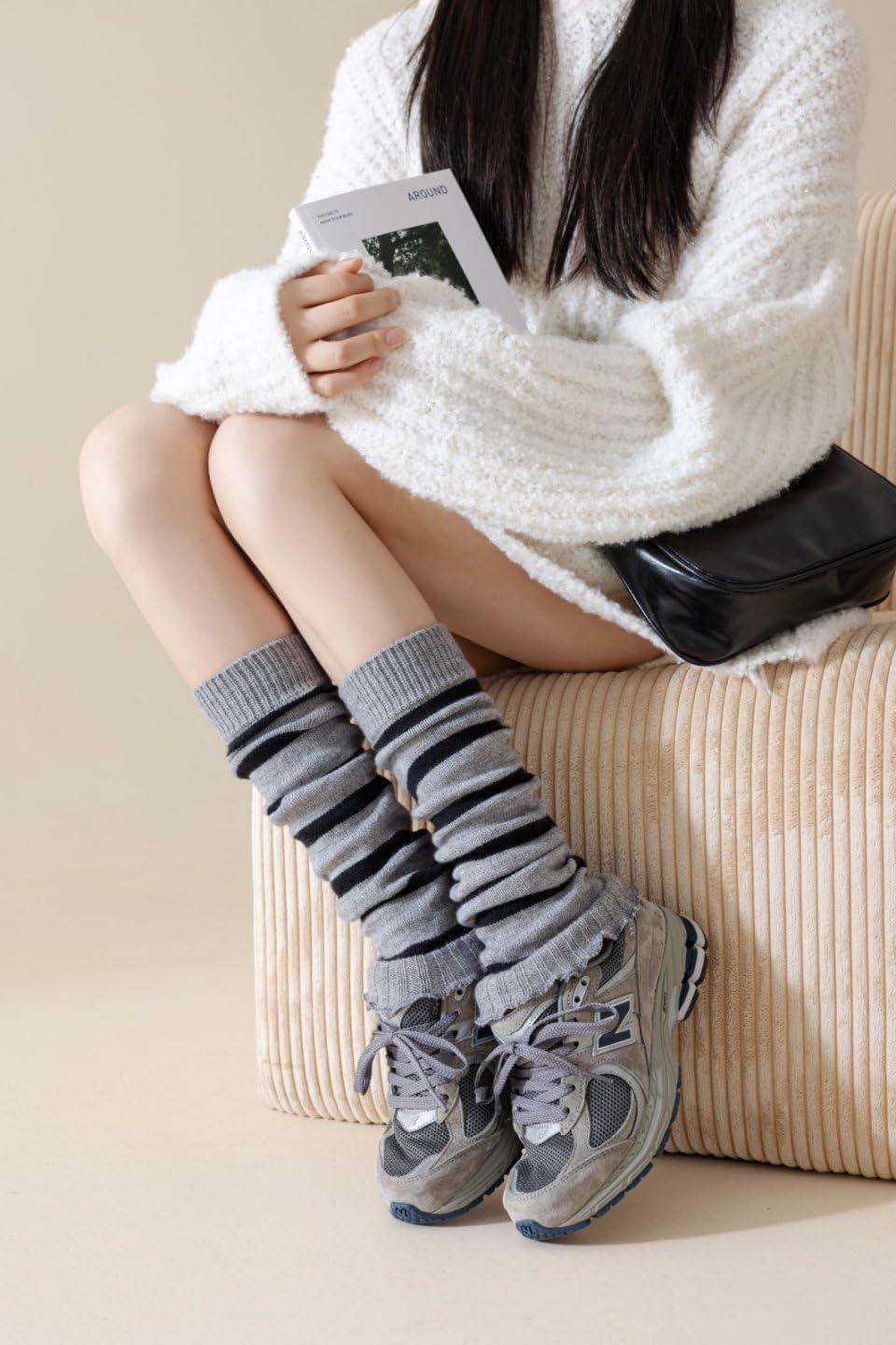 HYTENSUN Cable Knit Striped Leg Warmers Y2K for Girls & Women Vintage Ruffle Hem Winter Fashion Accessory Layered Outfits - Image 3