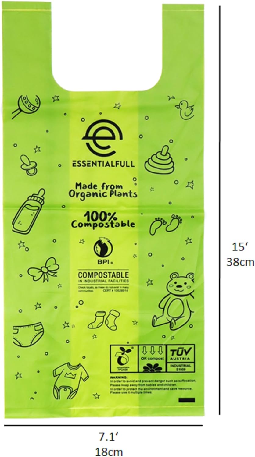 Disposable Diaper Bags for baby, 100 Count Eco-Friendly Compostable Disposable Diaper Bags, Baby Poop and Multipurpose Sacks with Handles for Convenient Disposal, Leak-Proof image 3 of 8 B0DFTX4N19