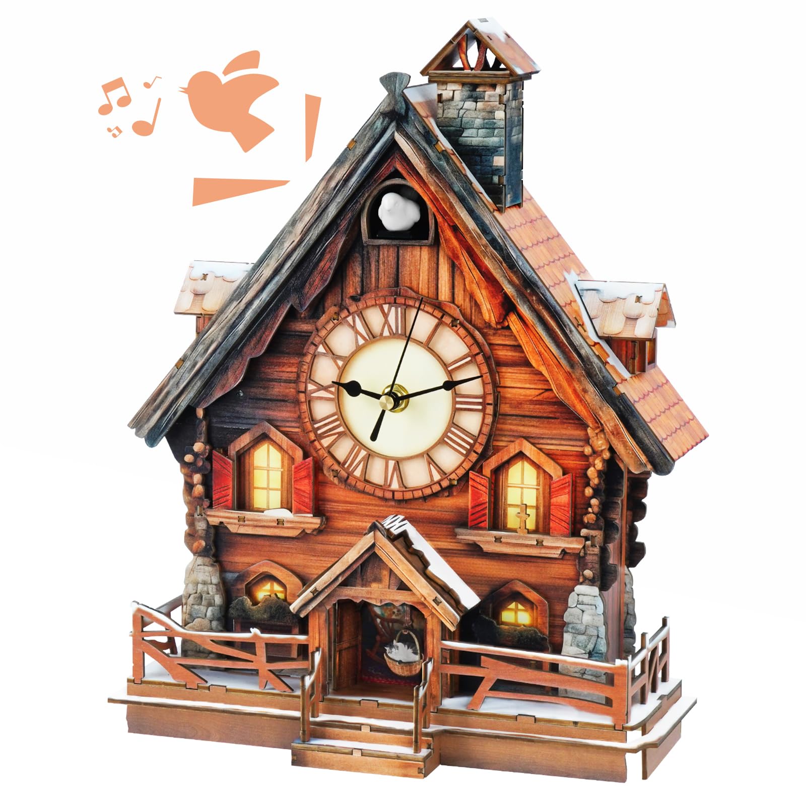 WOODBESTS 3D Puzzles for Adults - Swiss Chalet Cuckoo Clock, 3D Wooden Clock with Functional Timepiece, Mechanical Wooden Model Building Kit for Women Men, DIY Wall Art Clock for Home Decor Gifts