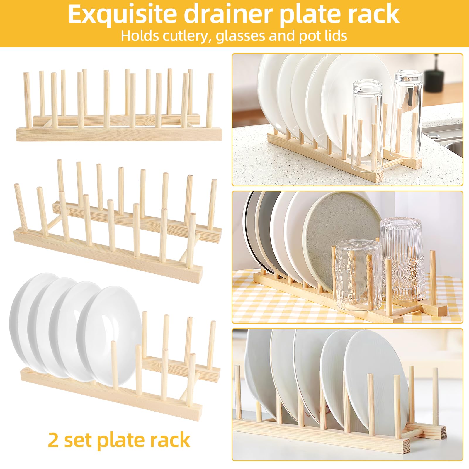 2 Scolapiatti In Legno Di Pino - Portapiatti, Portabottiglie, Griglia Multiuso Per Cucina O Studio, 32x13x11cm - Foto 5