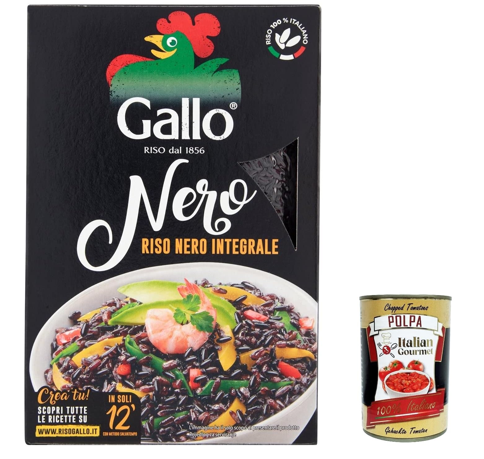 Italian Gourmet Riso Nero Integrale riso Vollkornreis Italien 12 x 500g | Schwarze Körner, ricco di fibre e antiossidanti, vakuumverpackt, Gesamtnettogewicht 6 kg + Kostenlos Polpa 400g