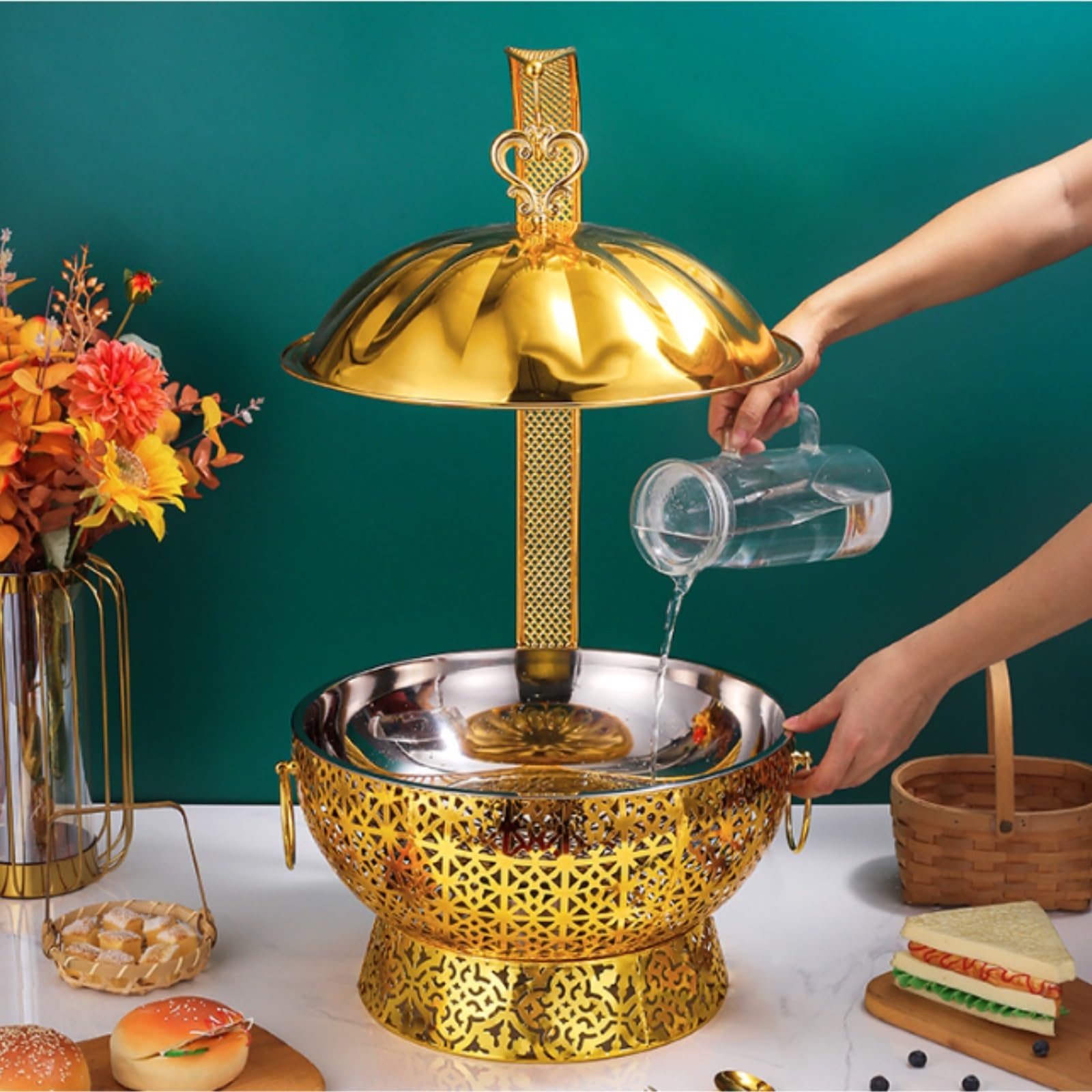 Scaldavivande for Buffet Scaldavivande di Lusso | Elegante scalda buffet scavato for matrimoni, feste, catering ed eventi(8L)
