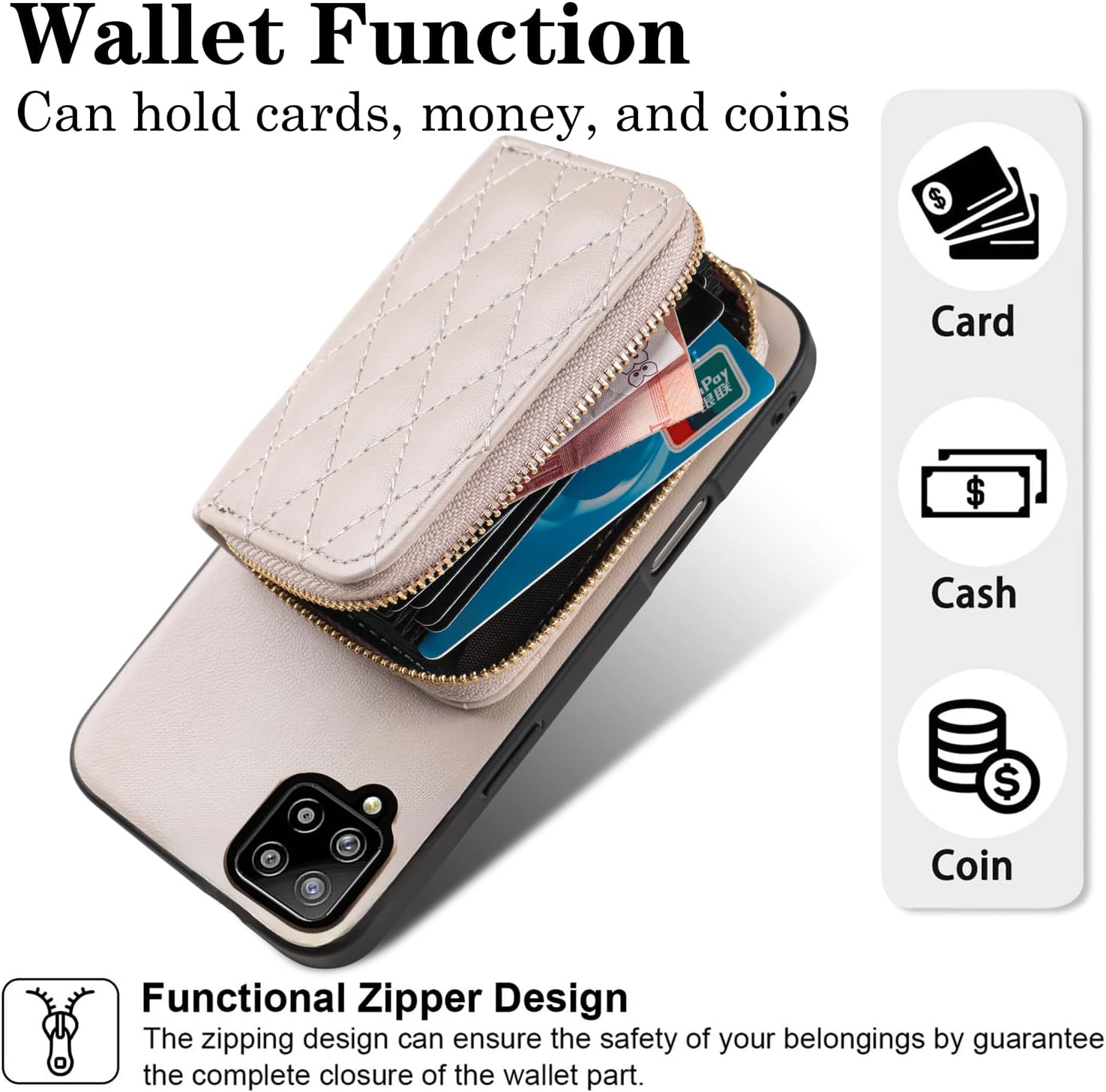 Argyle Wallet Cover for Samsung Galaxy A42 5G with Screen Protector Shoulder Strap, Luxury PU Leather Zipper Organ Card Holder Stand Phone Case for A 42 G5 42A S42 4G 2021 Women Girls Khaki